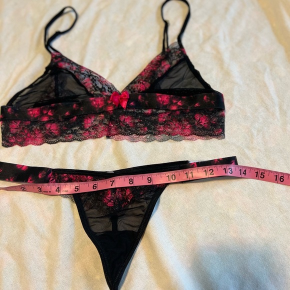 Beautiful mesh and lace floral lingerie, set pink and black sexy set size medium - Picture 6 of 16